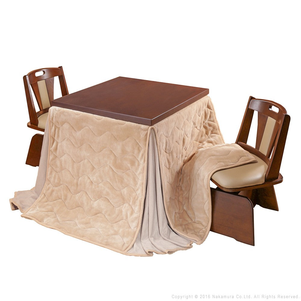 パワフルヒーター 6段階に高さ調節できるダイニングこたつ 80x80cm 4点セット(こたつ+掛布団+回転椅子2脚) 正方形 ダイニングテーブル