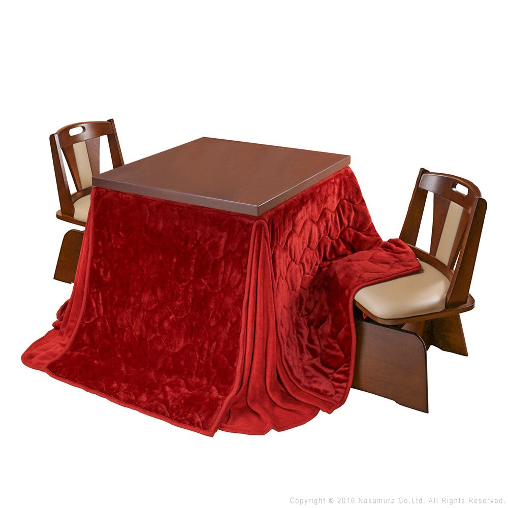 パワフルヒーター 6段階に高さ調節できるダイニングこたつ 80x80cm 4点セット(こたつ+掛布団+回転椅子2脚) 正方形 ダイニングテーブル