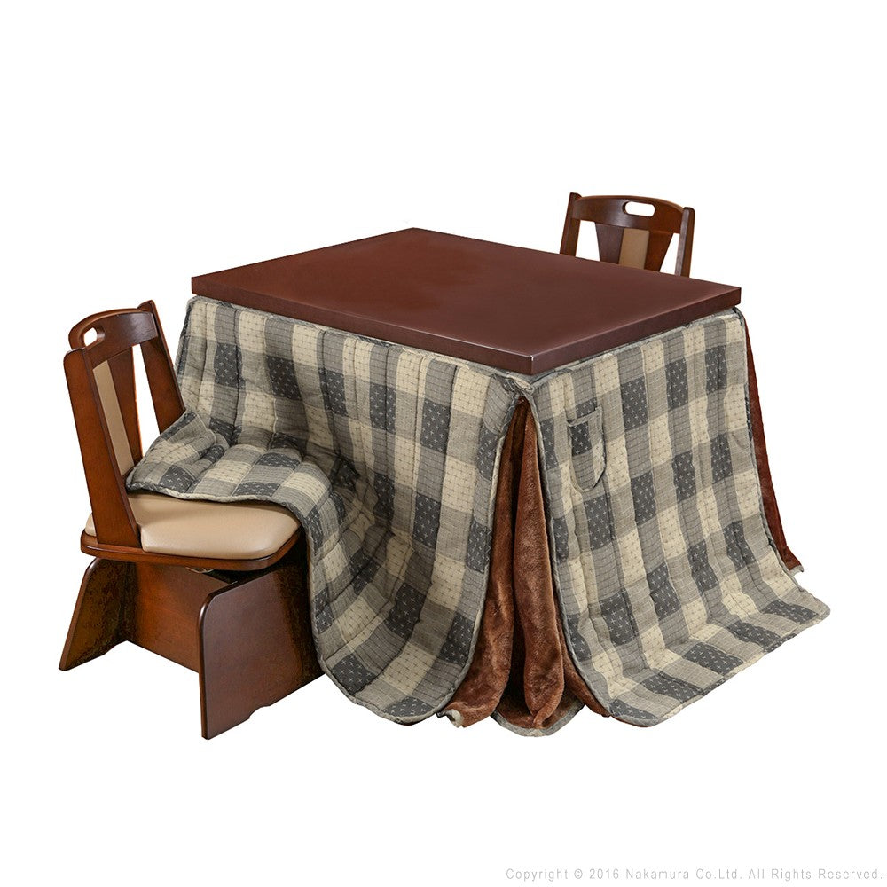 パワフルヒーター 6段階に高さ調節できるダイニングこたつ 105x80cm 4点セット(こたつ+掛布団+回転椅子2脚) 長方形 ダイニングテーブル