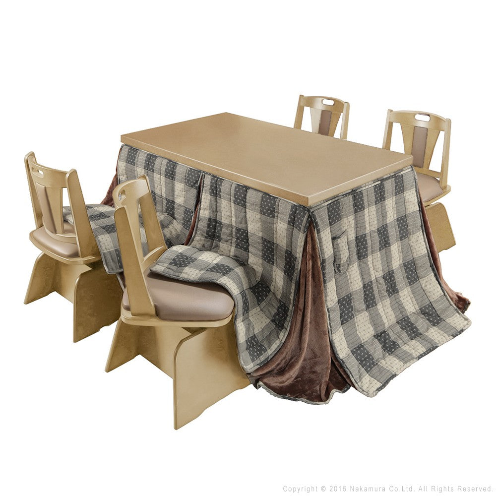 パワフルヒーター 6段階に高さ調節できるダイニングこたつ 135x80cm 6点セット(こたつ+掛布団+回転椅子4脚) 長方形 ダイニングテーブル