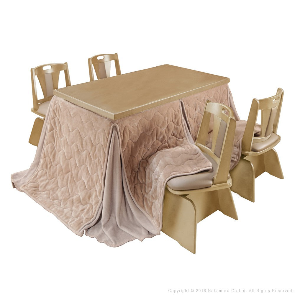 パワフルヒーター 6段階に高さ調節できるダイニングこたつ 135x80cm 6点セット(こたつ+掛布団+回転椅子4脚) 長方形 ダイニングテーブル