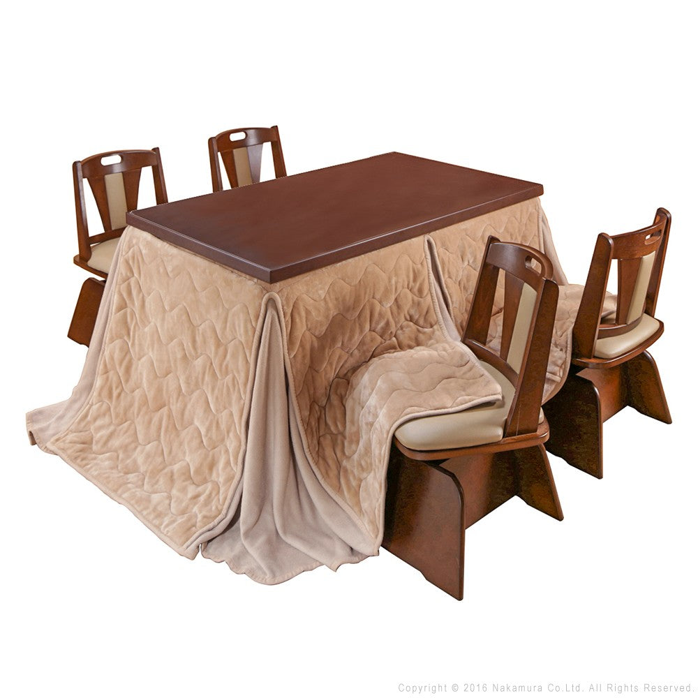 パワフルヒーター 6段階に高さ調節できるダイニングこたつ 135x80cm 6点セット(こたつ+掛布団+回転椅子4脚) 長方形 ダイニングテーブル