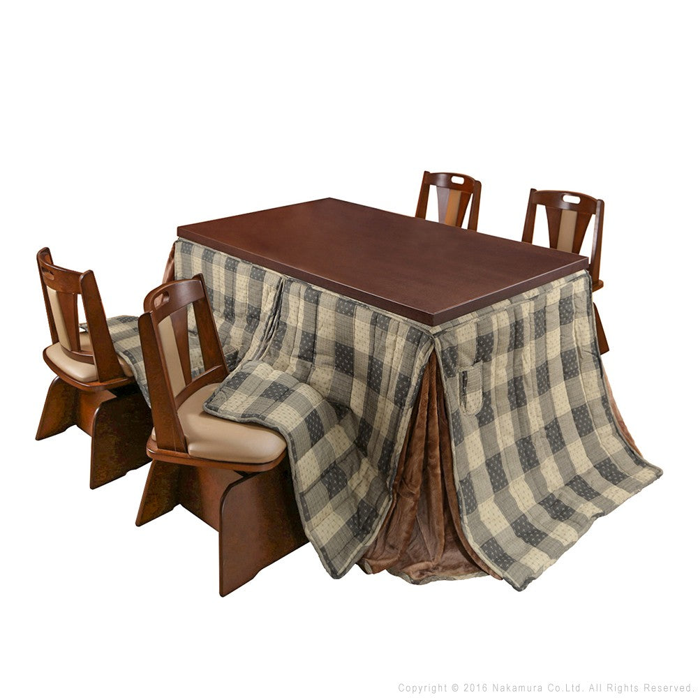 パワフルヒーター 6段階に高さ調節できるダイニングこたつ 150x90cm 6点セット(こたつ+掛布団+回転椅子4脚) 長方形 ダイニングテーブル