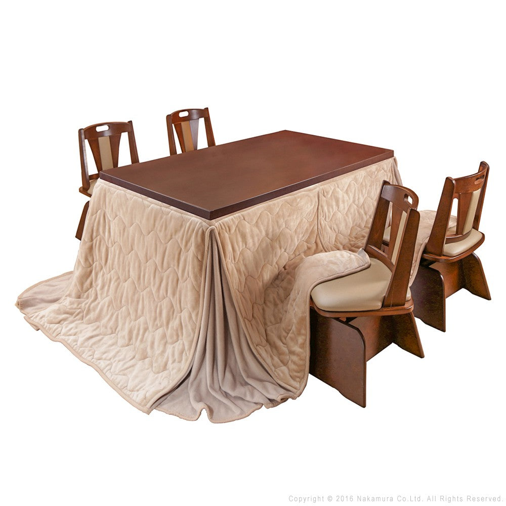 パワフルヒーター 6段階に高さ調節できるダイニングこたつ 150x90cm 6点セット(こたつ+掛布団+回転椅子4脚) 長方形 ダイニングテーブル