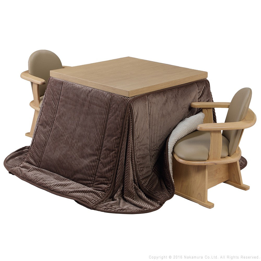 パワフルヒーター 6段階に高さ調節できるダイニングこたつ 80x80cm 4点セット(こたつ+掛布団+肘付き回転椅子2脚) 正方形 ダイニングテーブル