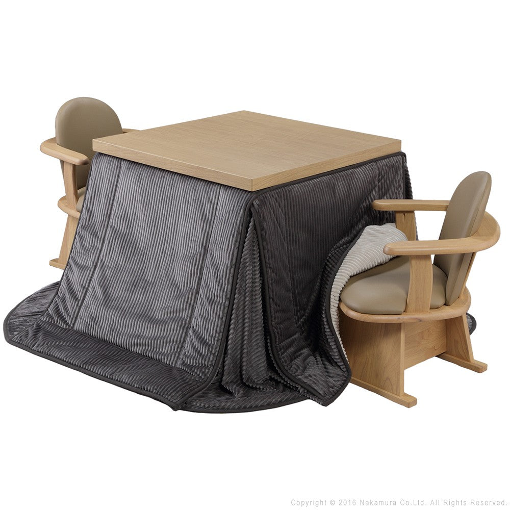 パワフルヒーター 6段階に高さ調節できるダイニングこたつ 80x80cm 4点セット(こたつ+掛布団+肘付き回転椅子2脚) 正方形 ダイニングテーブル