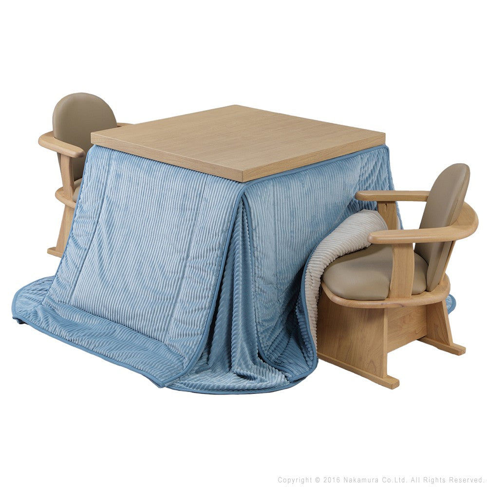 パワフルヒーター 6段階に高さ調節できるダイニングこたつ 80x80cm 4点セット(こたつ+掛布団+肘付き回転椅子2脚) 正方形 ダイニングテーブル