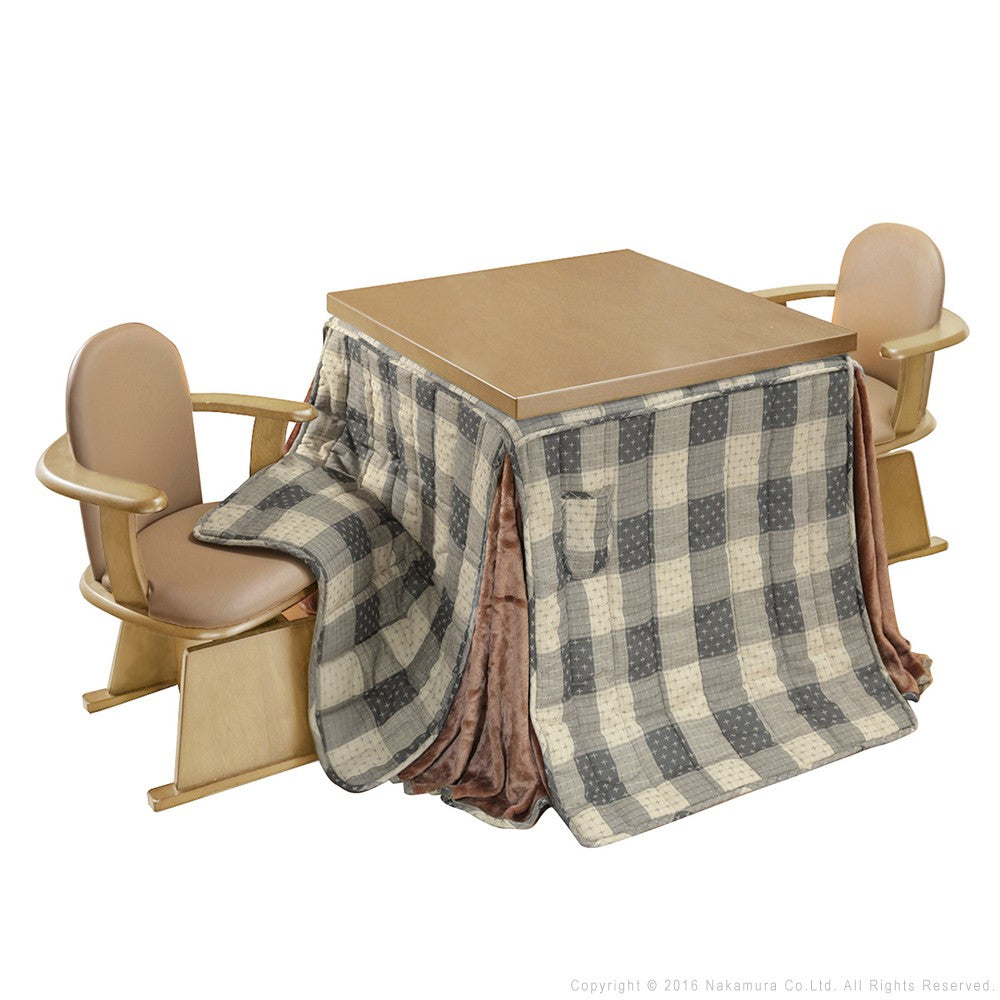 パワフルヒーター 6段階に高さ調節できるダイニングこたつ 80x80cm 4点セット(こたつ+掛布団+肘付き回転椅子2脚) 正方形 ダイニングテーブル