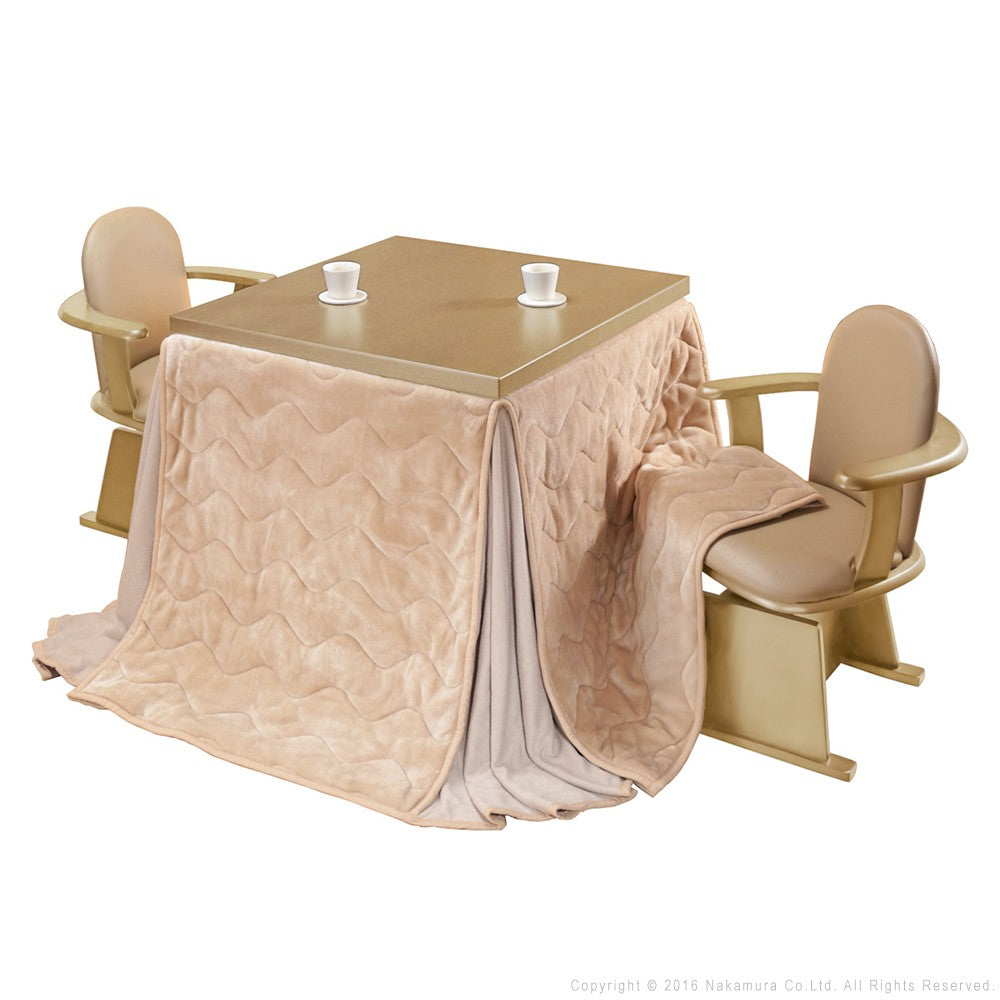 パワフルヒーター 6段階に高さ調節できるダイニングこたつ 80x80cm 4点セット(こたつ+掛布団+肘付き回転椅子2脚) 正方形 ダイニングテーブル