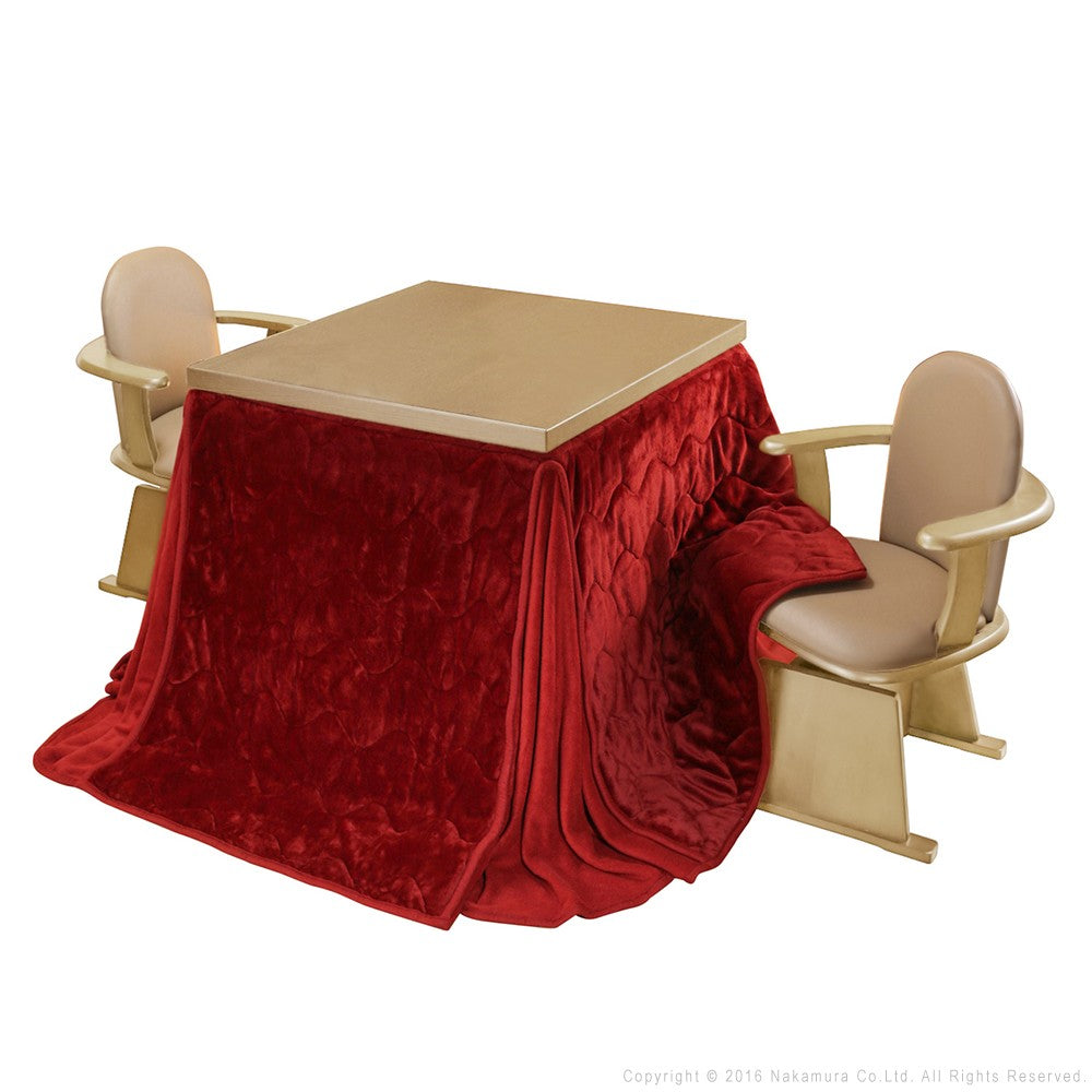 パワフルヒーター 6段階に高さ調節できるダイニングこたつ 80x80cm 4点セット(こたつ+掛布団+肘付き回転椅子2脚) 正方形 ダイニングテーブル