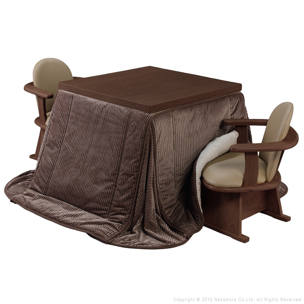 パワフルヒーター 6段階に高さ調節できるダイニングこたつ 80x80cm 4点セット(こたつ+掛布団+肘付き回転椅子2脚) 正方形 ダイニングテーブル