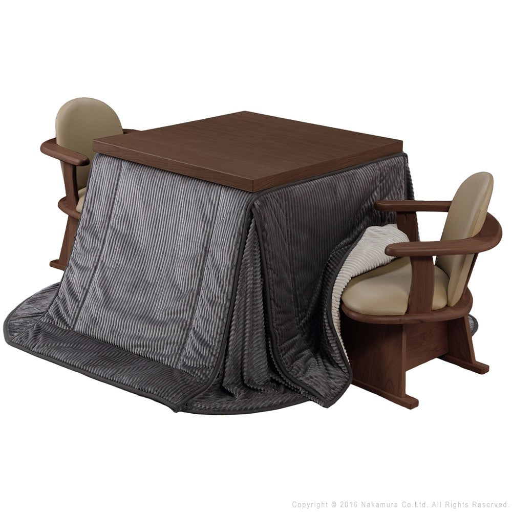 パワフルヒーター 6段階に高さ調節できるダイニングこたつ 80x80cm 4点セット(こたつ+掛布団+肘付き回転椅子2脚) 正方形 ダイニングテーブル