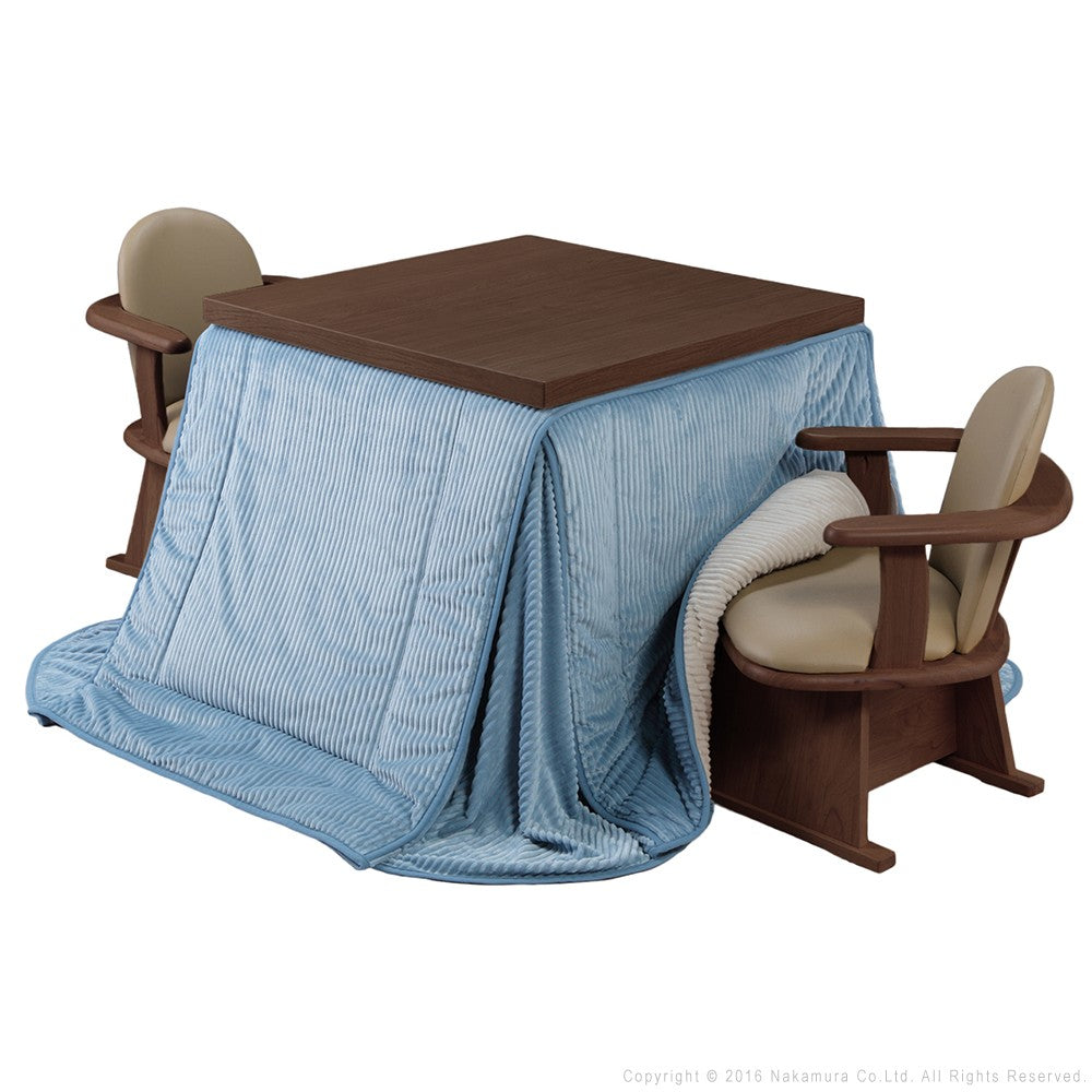 パワフルヒーター 6段階に高さ調節できるダイニングこたつ 80x80cm 4点セット(こたつ+掛布団+肘付き回転椅子2脚) 正方形 ダイニングテーブル