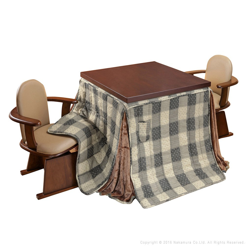 パワフルヒーター 6段階に高さ調節できるダイニングこたつ 80x80cm 4点セット(こたつ+掛布団+肘付き回転椅子2脚) 正方形 ダイニングテーブル