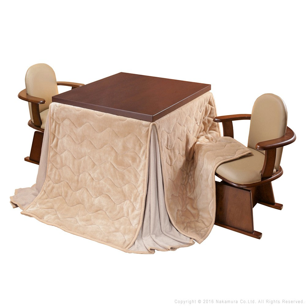 パワフルヒーター 6段階に高さ調節できるダイニングこたつ 80x80cm 4点セット(こたつ+掛布団+肘付き回転椅子2脚) 正方形 ダイニングテーブル