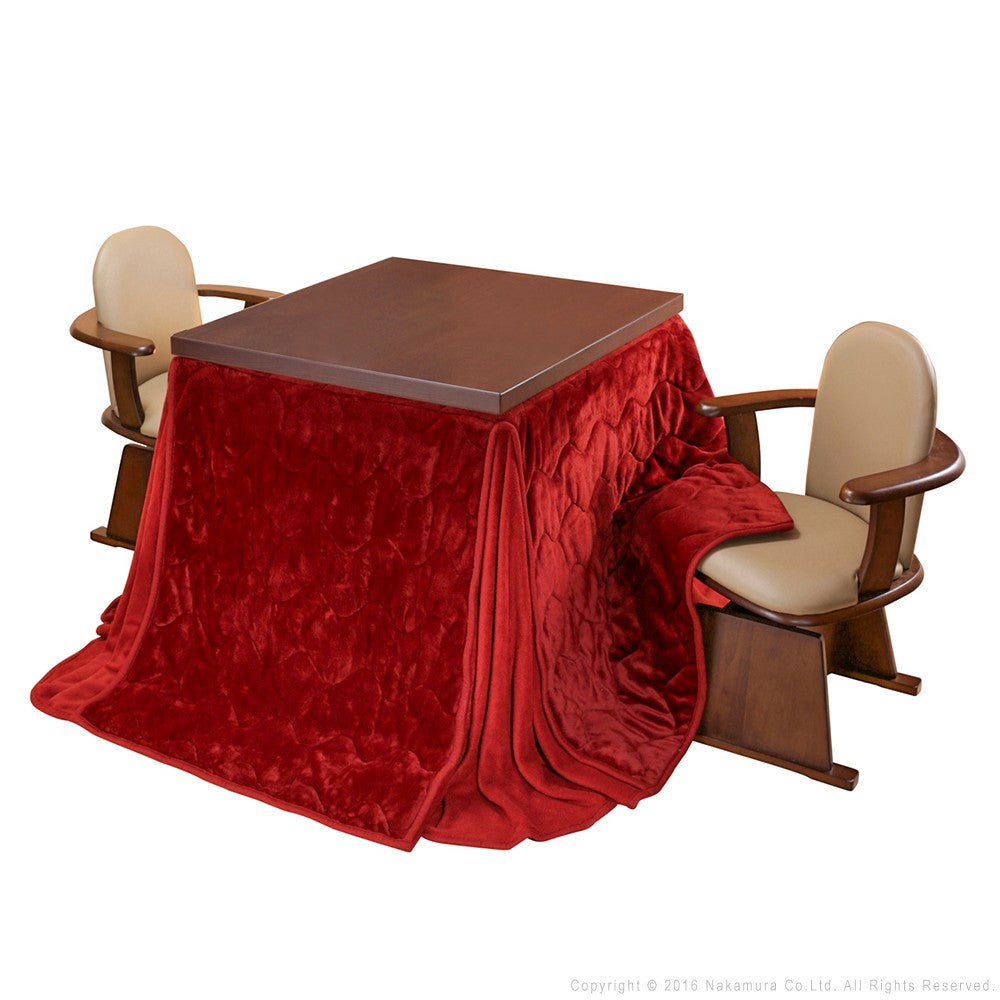 パワフルヒーター 6段階に高さ調節できるダイニングこたつ 80x80cm 4点セット(こたつ+掛布団+肘付き回転椅子2脚) 正方形 ダイニングテーブル