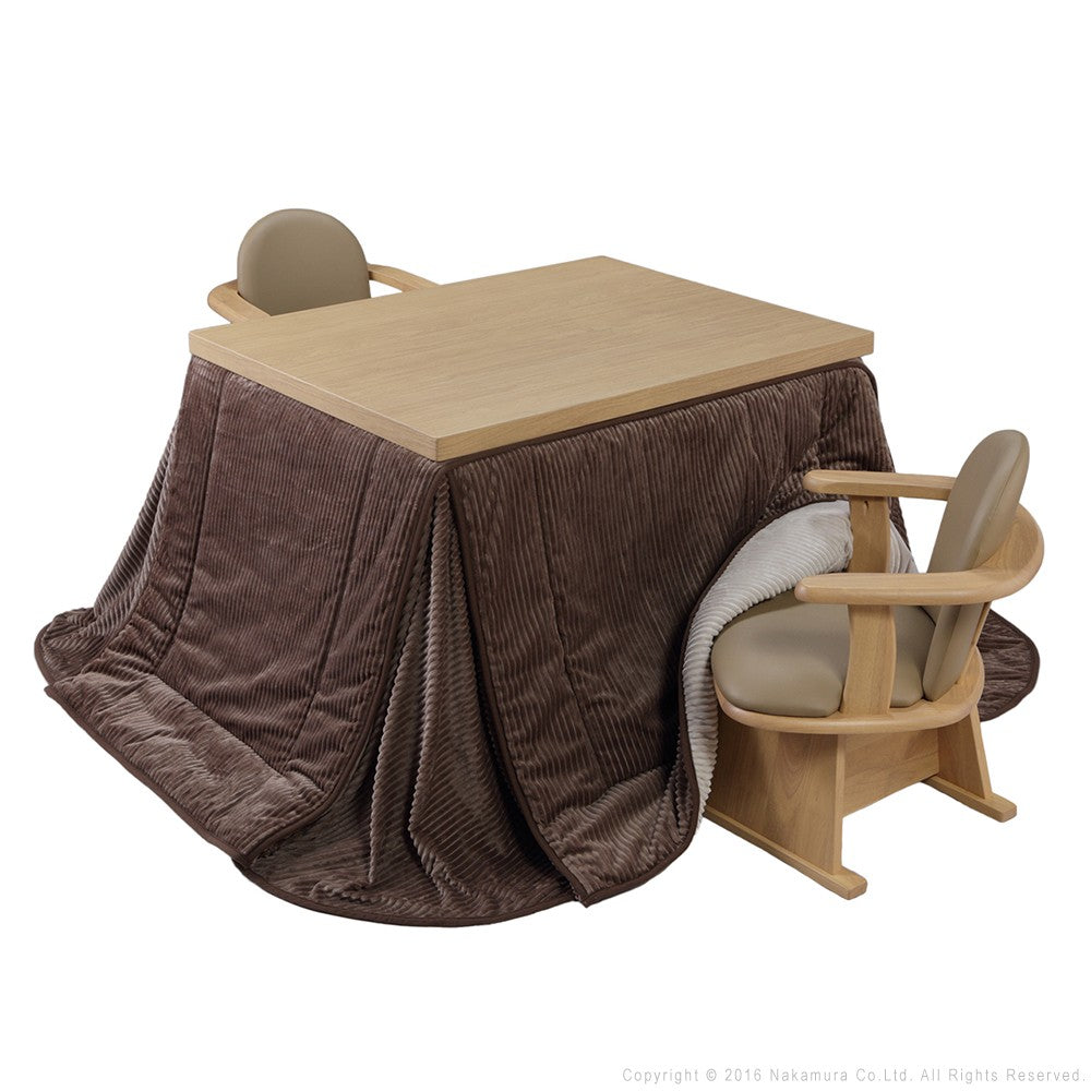 パワフルヒーター 6段階に高さ調節できるダイニングこたつ 105x80cm 4点セット(こたつ+掛布団+肘付き回転椅子2脚) 長方形 ダイニングテーブル