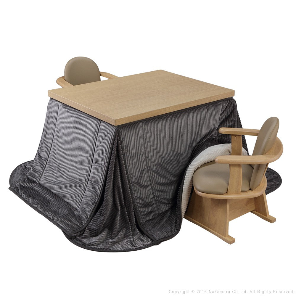 パワフルヒーター 6段階に高さ調節できるダイニングこたつ 105x80cm 4点セット(こたつ+掛布団+肘付き回転椅子2脚) 長方形 ダイニングテーブル