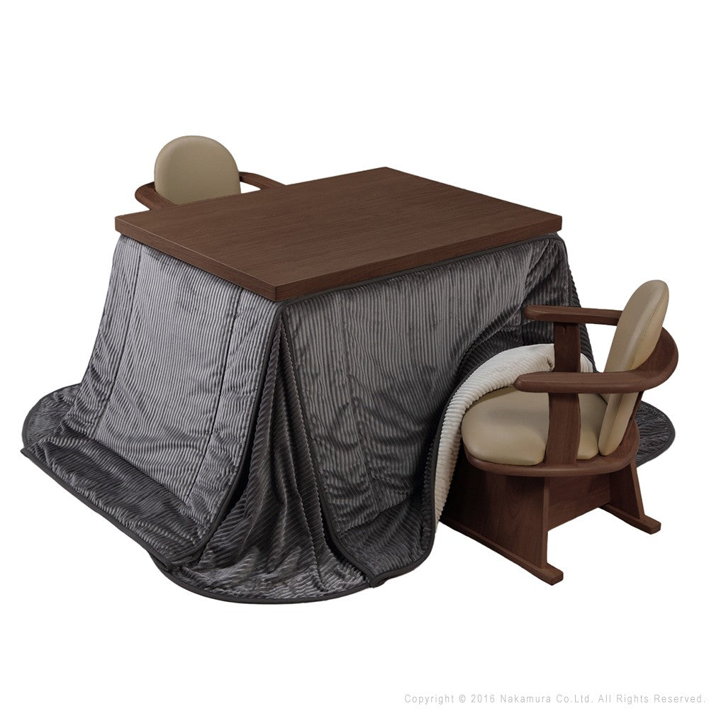 パワフルヒーター 6段階に高さ調節できるダイニングこたつ 105x80cm 4点セット(こたつ+掛布団+肘付き回転椅子2脚) 長方形 ダイニングテーブル