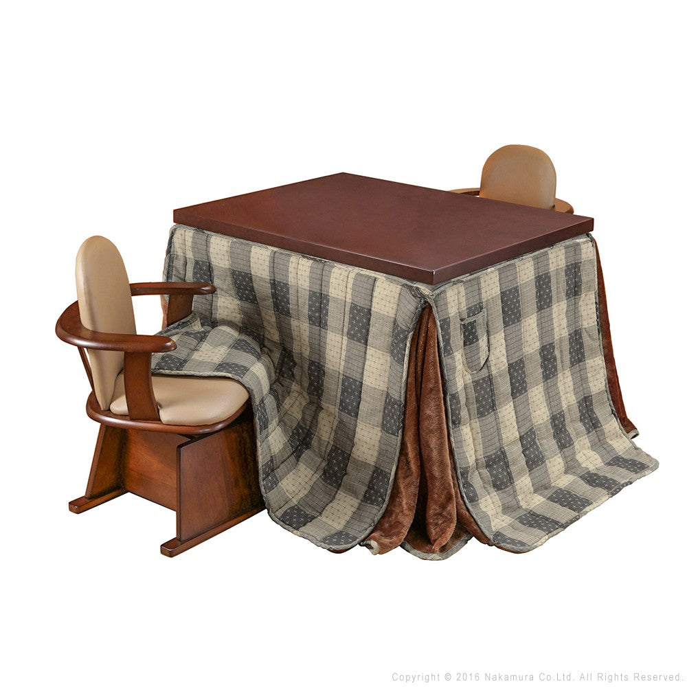 パワフルヒーター 6段階に高さ調節できるダイニングこたつ 105x80cm 4点セット(こたつ+掛布団+肘付き回転椅子2脚) 長方形 ダイニングテーブル