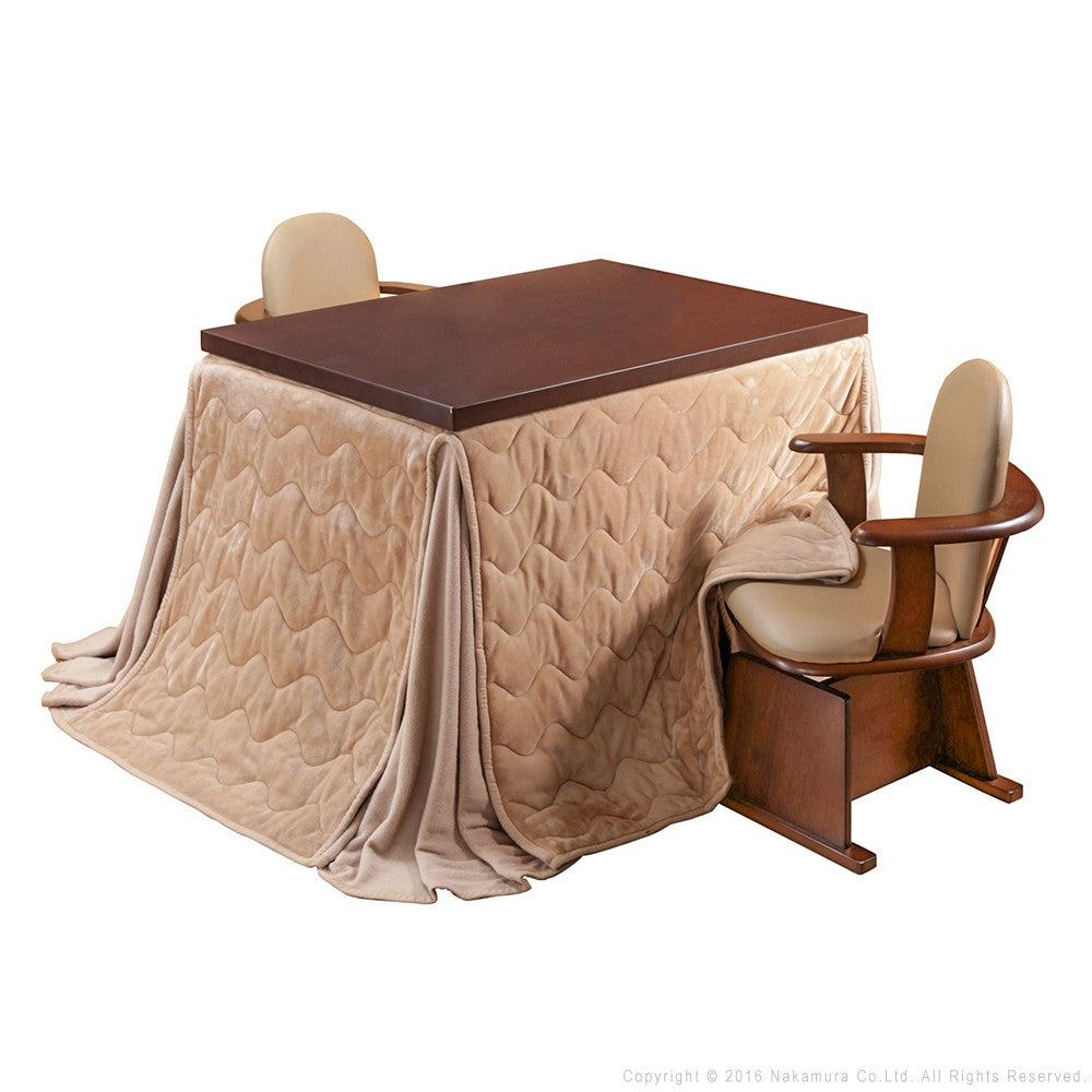 パワフルヒーター 6段階に高さ調節できるダイニングこたつ 105x80cm 4点セット(こたつ+掛布団+肘付き回転椅子2脚) 長方形 ダイニングテーブル