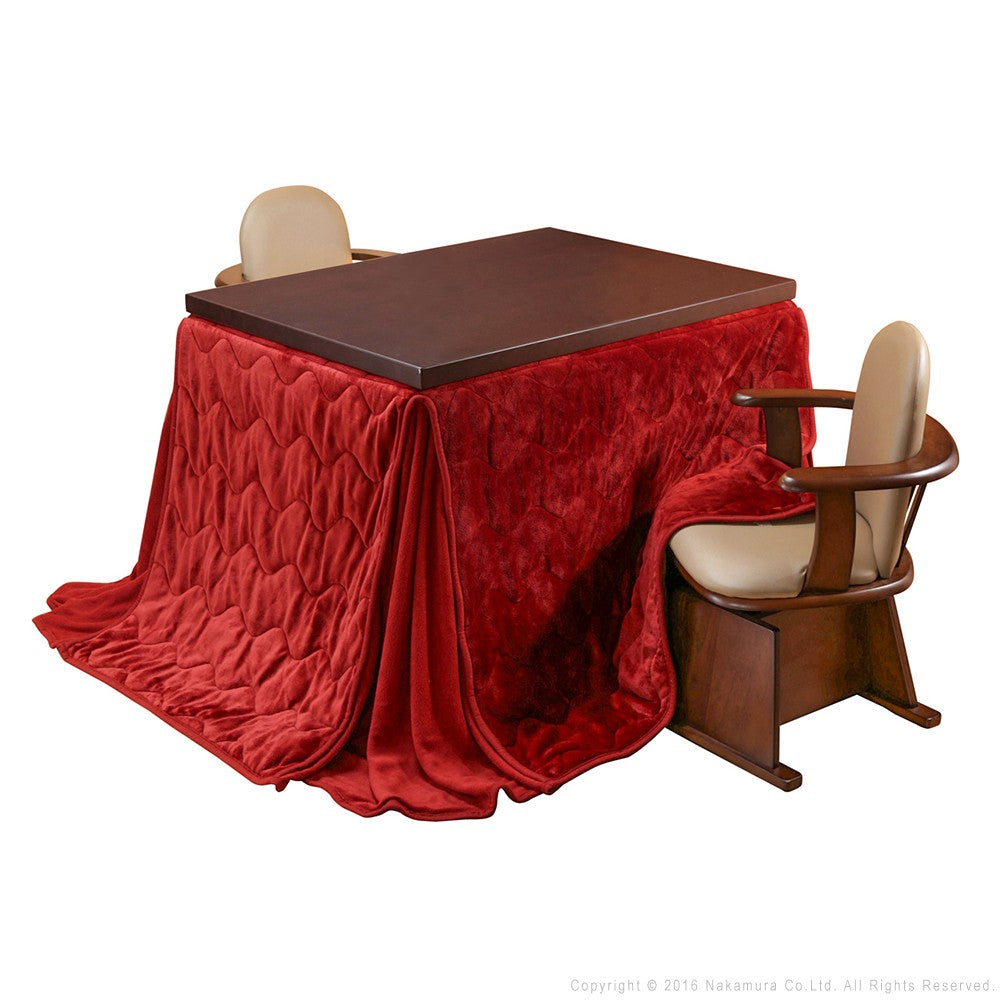 パワフルヒーター 6段階に高さ調節できるダイニングこたつ 105x80cm 4点セット(こたつ+掛布団+肘付き回転椅子2脚) 長方形 ダイニングテーブル