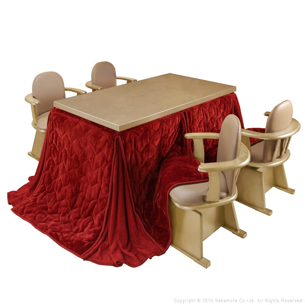 パワフルヒーター 6段階に高さ調節できるダイニングこたつ 135x80cm 6点セット(こたつ+掛布団+肘付き回転椅子4脚) 長方形 ダイニングテーブル