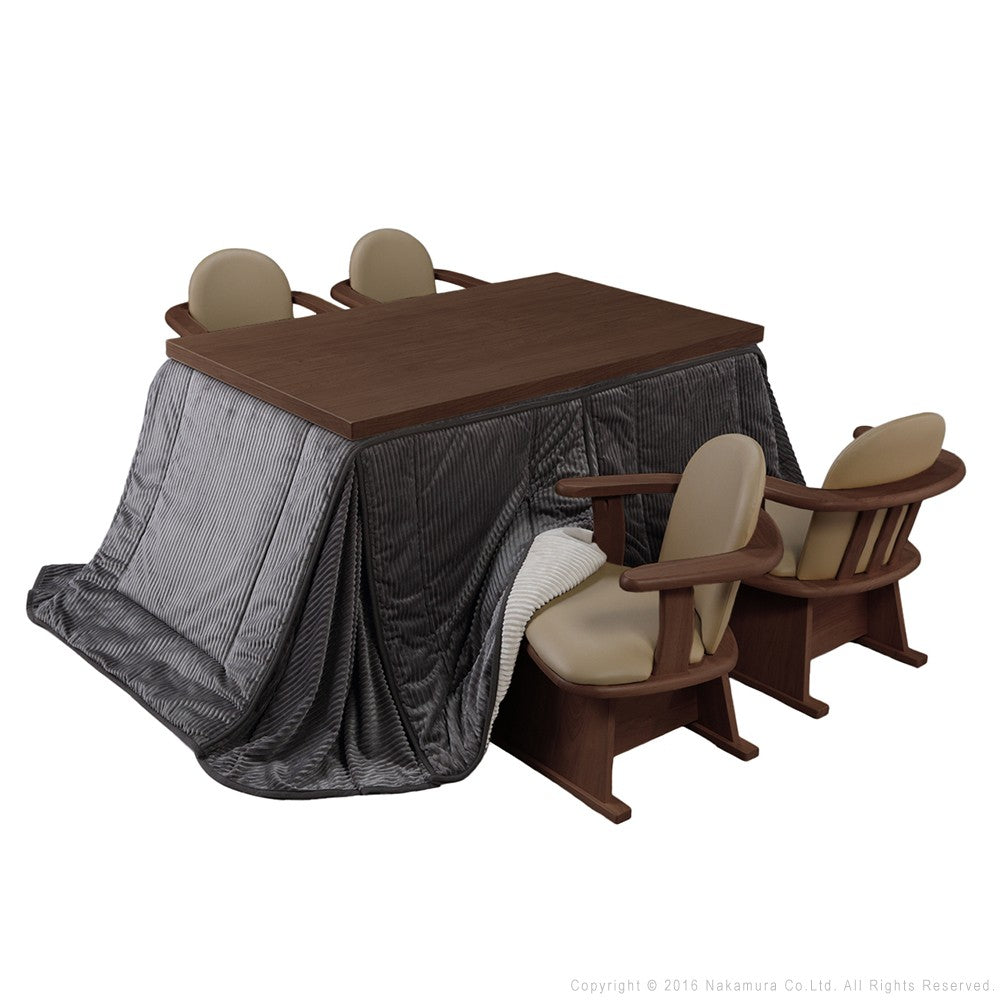 パワフルヒーター 6段階に高さ調節できるダイニングこたつ 135x80cm 6点セット(こたつ+掛布団+肘付き回転椅子4脚) 長方形 ダイニングテーブル