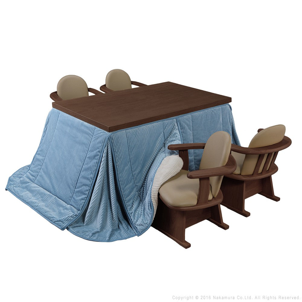 パワフルヒーター 6段階に高さ調節できるダイニングこたつ 135x80cm 6点セット(こたつ+掛布団+肘付き回転椅子4脚) 長方形 ダイニングテーブル