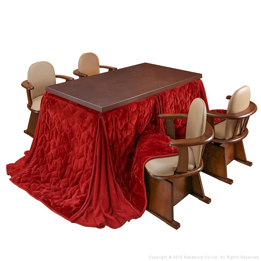 パワフルヒーター 6段階に高さ調節できるダイニングこたつ 135x80cm 6点セット(こたつ+掛布団+肘付き回転椅子4脚) 長方形 ダイニングテーブル