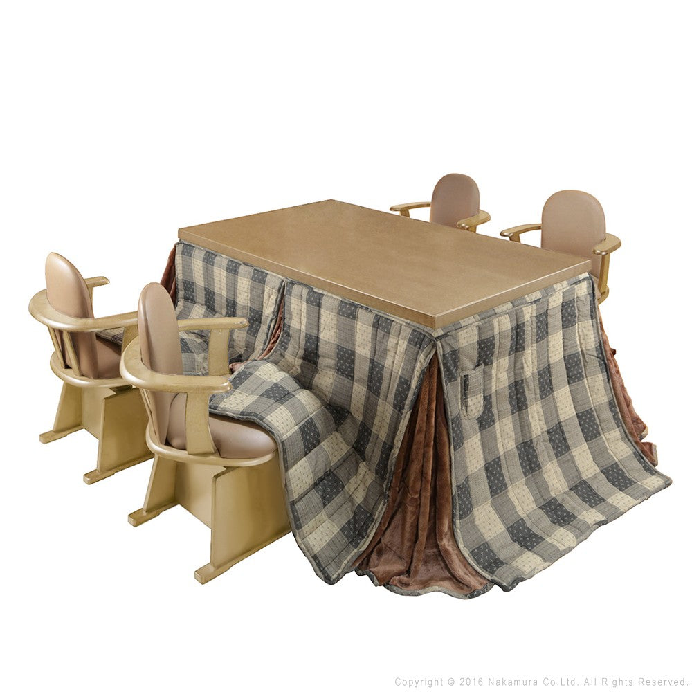 パワフルヒーター 6段階に高さ調節できるダイニングこたつ 150x90cm 6点セット(こたつ+掛布団+肘付き回転椅子4脚) 長方形 ダイニングテーブル