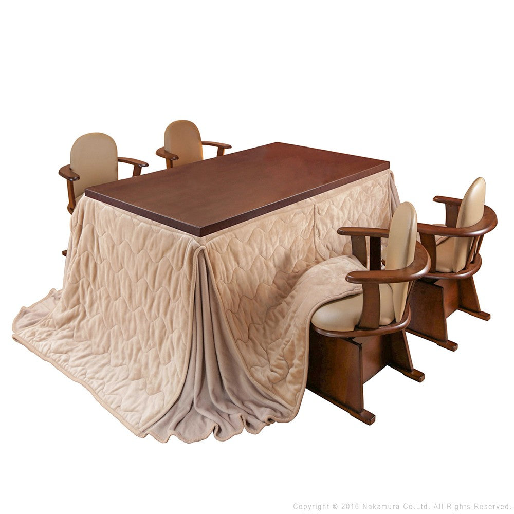 パワフルヒーター 6段階に高さ調節できるダイニングこたつ 150x90cm 6点セット(こたつ+掛布団+肘付き回転椅子4脚) 長方形 ダイニングテーブル