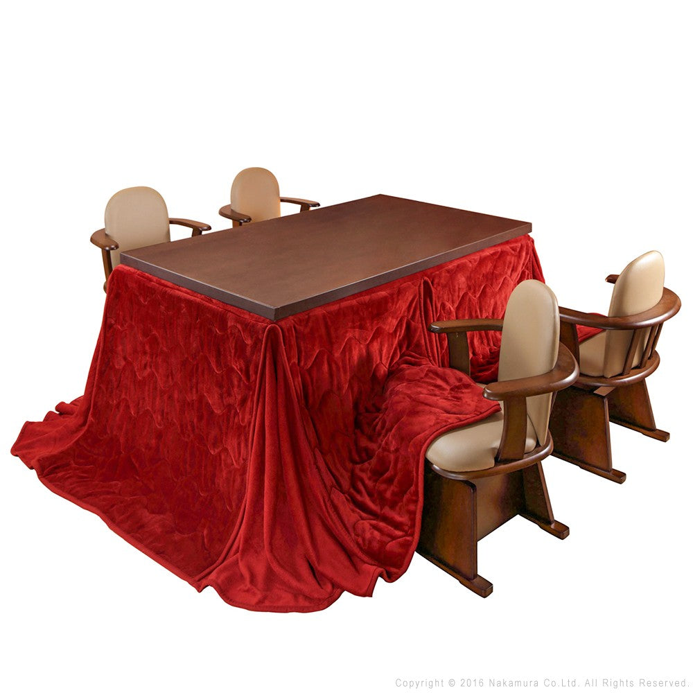 パワフルヒーター 6段階に高さ調節できるダイニングこたつ 150x90cm 6点セット(こたつ+掛布団+肘付き回転椅子4脚) 長方形 ダイニングテーブル