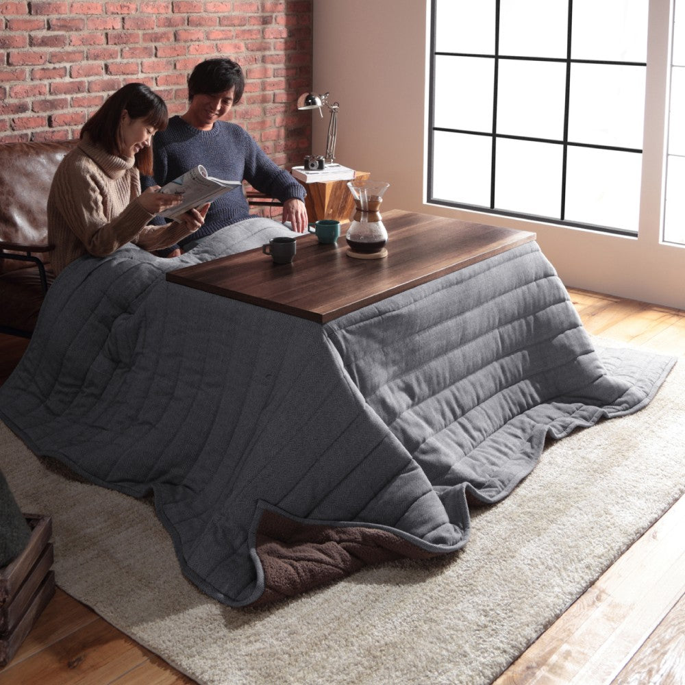 こたつ テーブル おしゃれ 継ぎ脚付き古材風アイアンこたつテーブル ハイタイプ120x60cm ヘリンボーン織り掛布団 2点セット ブルックリン テレワーク