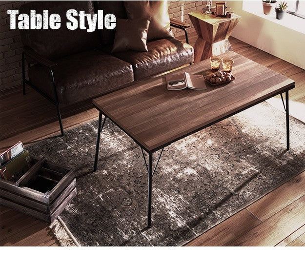 こたつ テーブル おしゃれ 継ぎ脚付き古材風アイアンこたつテーブル ハイタイプ120x60cm ヘリンボーン織り掛布団 2点セット ブルックリン テレワーク