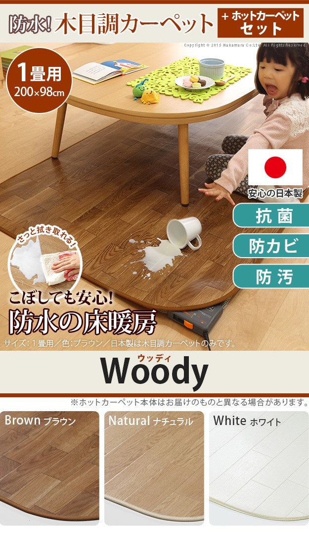 ホットカーペット カバー 木目調ホットカーペットカバー 1畳用 200x98 ホットカーペット本体 2点セット 防水