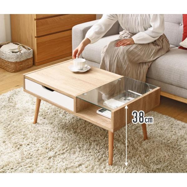 リビングテーブル ガラス 幅80cm ガラステーブル 収納付き