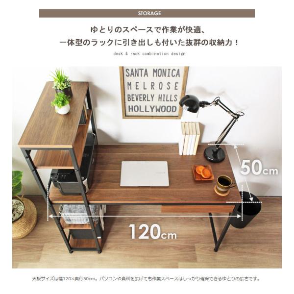 ラック付きデスク デスク パソコンデスク PCデスク 書斎机 棚付きデスク 120cm幅 奥行き45