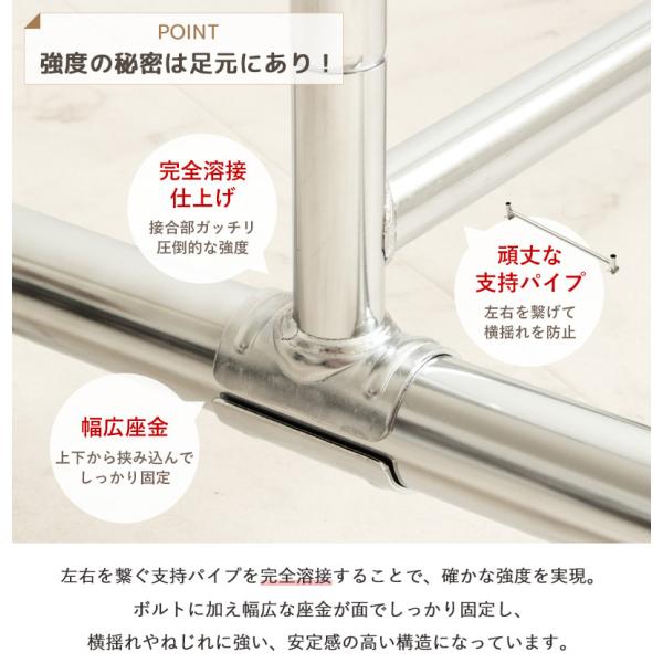 ハンガーラック ダブル 2段 幅78 幅131 縦横伸縮 キャスター付き 衣類ハンガー コートハンガー