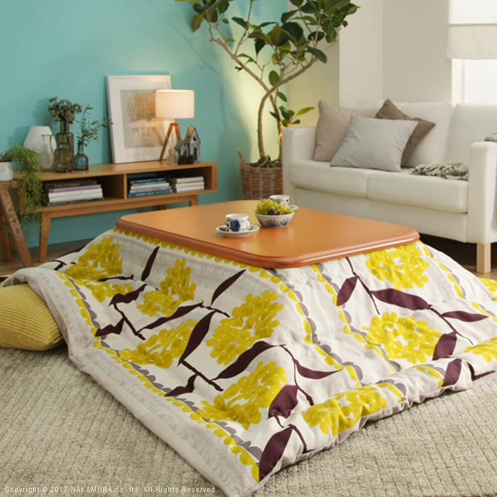 こたつ 長方形 楢ラウンド折れ脚こたつ 105x75cm 日本製厚手カーテン生地の北欧柄こたつ布団セット テーブル 天然木 日本製 リモート 在宅