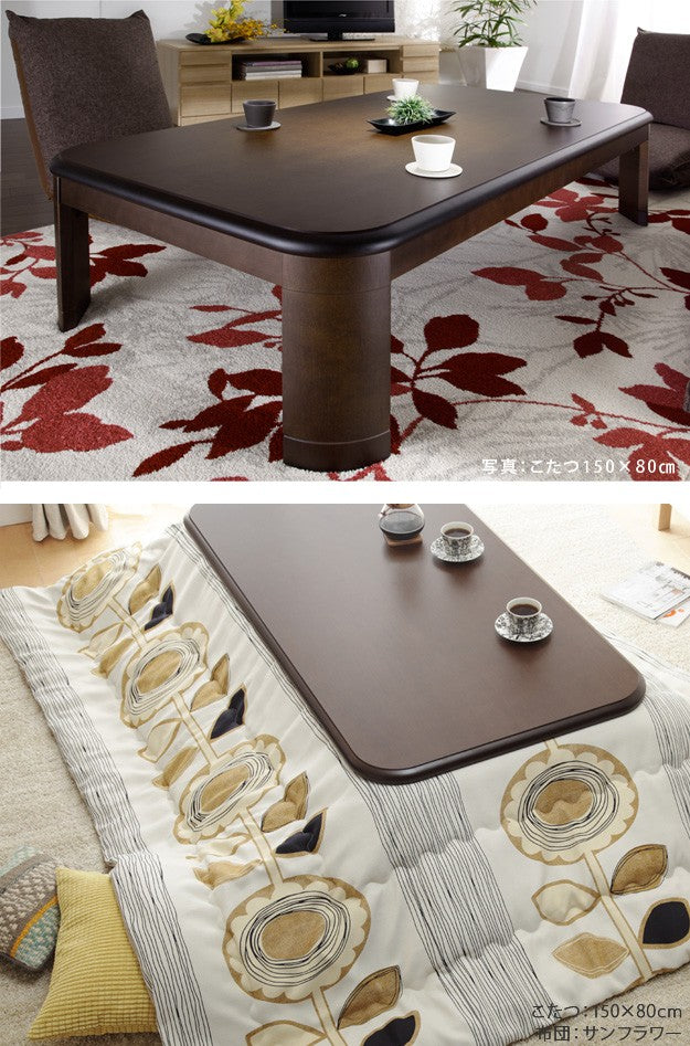 こたつ 長方形 大判サイズ 楢ラウンド折れ脚こたつ 180x100cm 日本製厚手カーテン生地の北欧柄こたつ布団セット テーブル 天然木 日本製 リモート 在宅