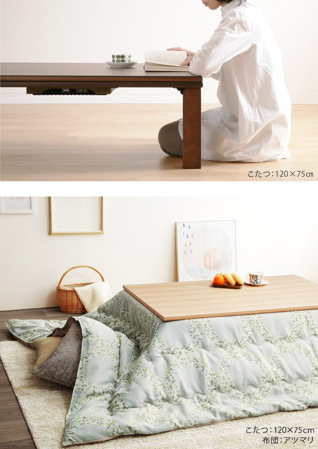 こたつ 長方形 楢天然木国産折れ脚こたつ 105x75cm 日本製厚手カーテン生地の北欧柄こたつ布団セット テーブル 天然木 日本製 リモート 在宅