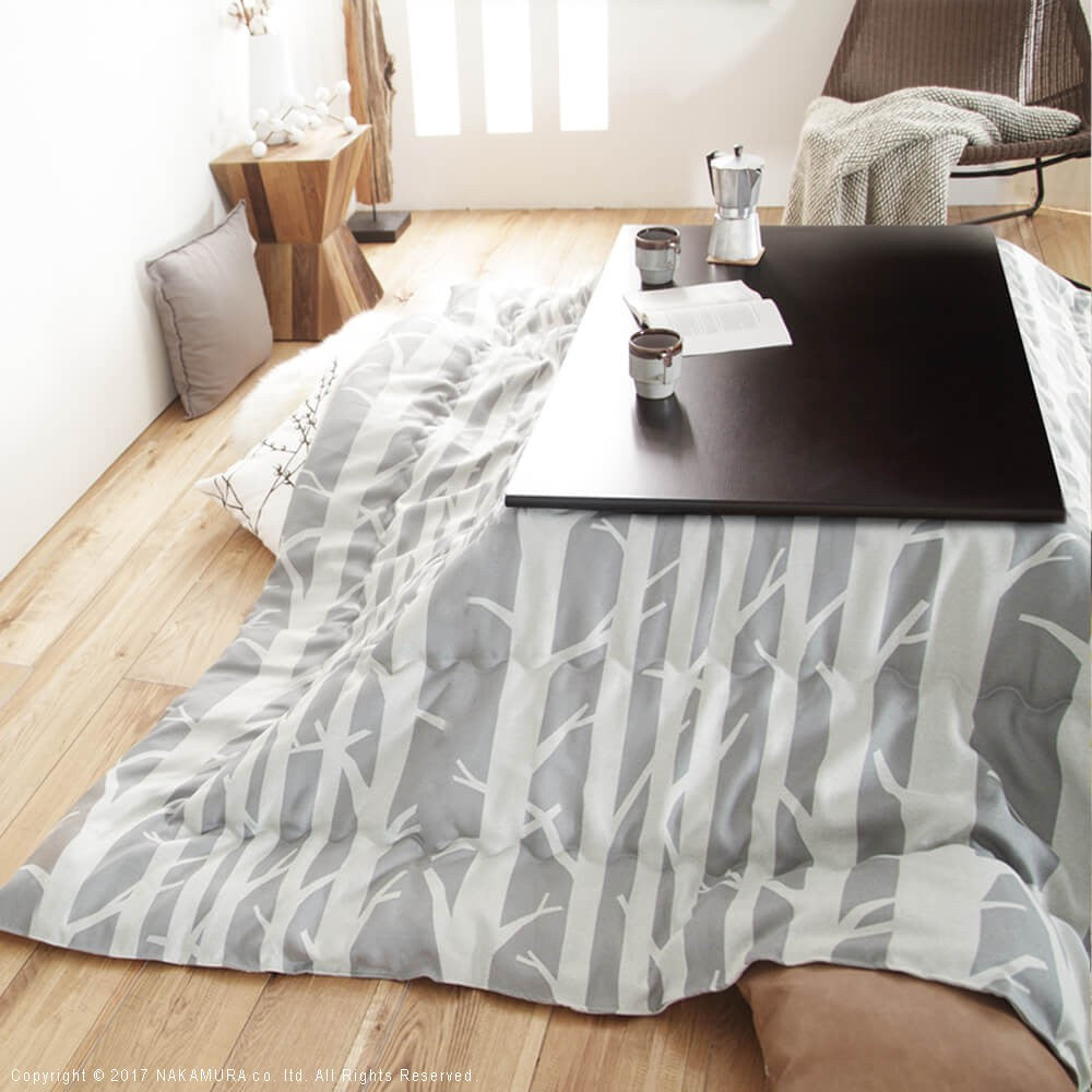 こたつ 長方形 楢天然木国産折れ脚こたつ 120x75cm 日本製厚手カーテン生地の北欧柄こたつ布団セット テーブル 天然木 日本製 リモート 在宅