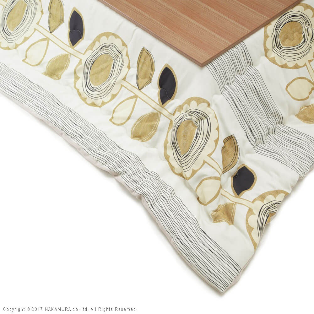 こたつ 長方形 高さ4段階調節折れ脚こたつ 108x75cm 日本製厚手カーテン生地の北欧柄こたつ布団セット テーブル 天然木 日本製 リモート 在宅