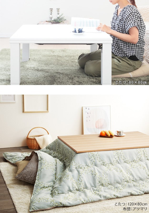 こたつ 長方形 高さ4段階調節折れ脚こたつ 108x75cm 日本製厚手カーテン生地の北欧柄こたつ布団セット テーブル 天然木 日本製 リモート 在宅