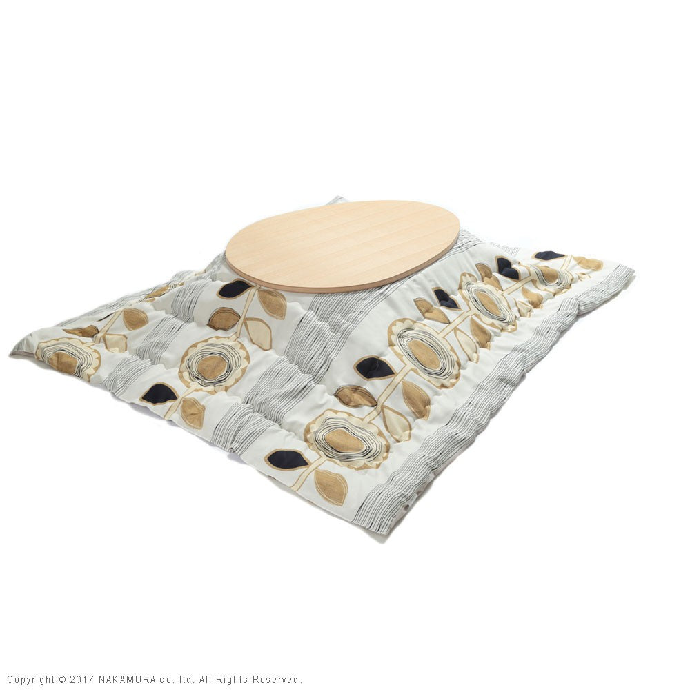 こたつ フラットヒーター折れ脚こたつ 120x90cm 日本製厚手カーテン生地の北欧柄こたつ布団セット テーブル 天然木 日本製 リモート 在宅