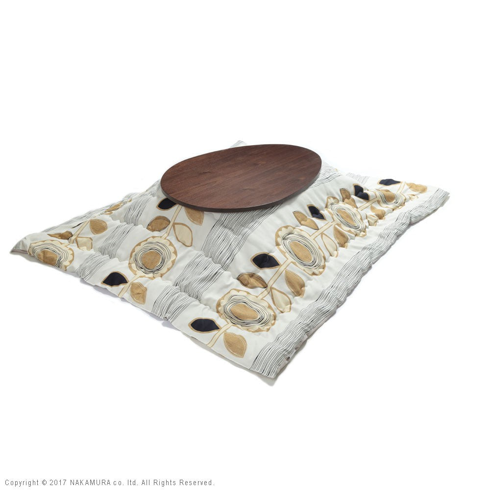 こたつ フラットヒーター折れ脚こたつ 120x90cm 日本製厚手カーテン生地の北欧柄こたつ布団セット テーブル 天然木 日本製 リモート 在宅