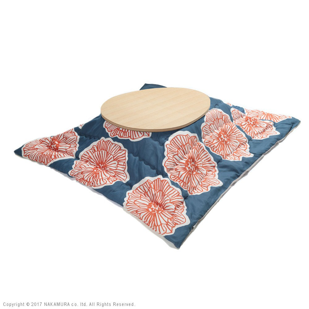 こたつ フラットヒーター折れ脚こたつ 120x90cm 日本製厚手カーテン生地の北欧柄こたつ布団セット テーブル 天然木 日本製 リモート 在宅