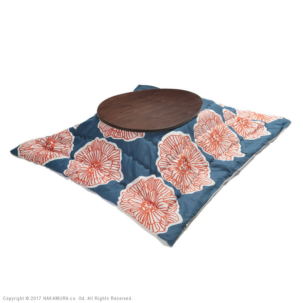 こたつ フラットヒーター折れ脚こたつ 120x90cm 日本製厚手カーテン生地の北欧柄こたつ布団セット テーブル 天然木 日本製 リモート 在宅