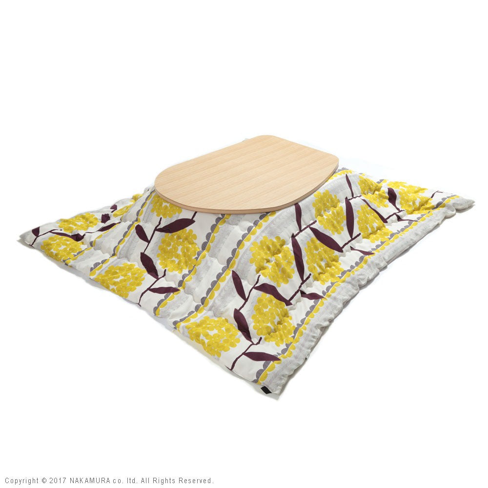 こたつ フラットヒーター折れ脚こたつ 120x90cm 日本製厚手カーテン生地の北欧柄こたつ布団セット テーブル 天然木 日本製 リモート 在宅